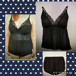 🆕BLACK CHIFFON & LACE TRIM SLEEP 2 PC SET